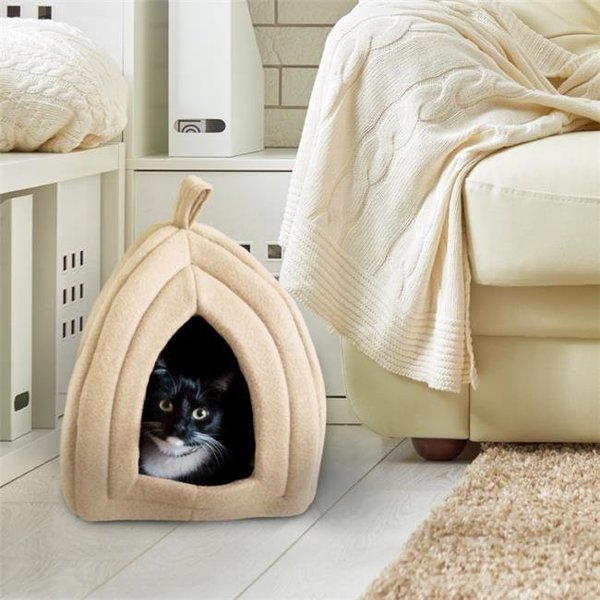 Petmaker Petmaker 80-PET6002 Cat Pet Bed Igloo Soft Indoor Enclosed Covered Tent & House - Tan 80-PET6002